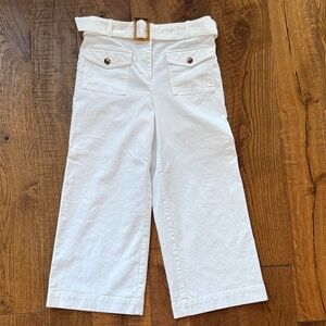 LOFT White Wide-Leg Cropped Belted Pants